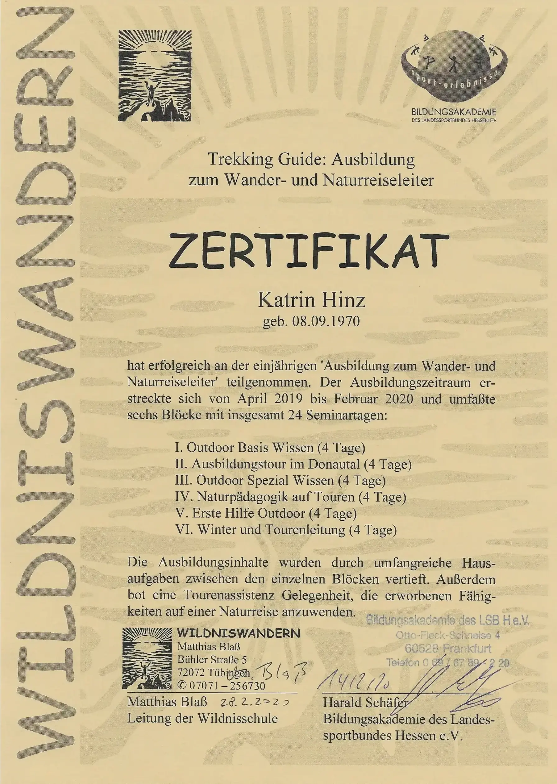 Wildniswandern zertifikat